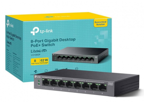 PoE adapteris 220V 62W Gigabit 8 išėjimai TP-LINK LS108GP